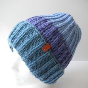 Hand Knitted Hat Toque  Adult Size - M Acrylic Blue/Purple - 010 Hand knit by me